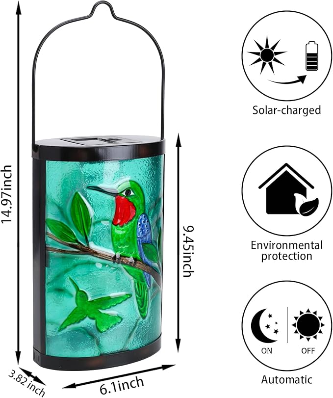 Hummingbird Solar Lantern Set, Metal Porch Lighting