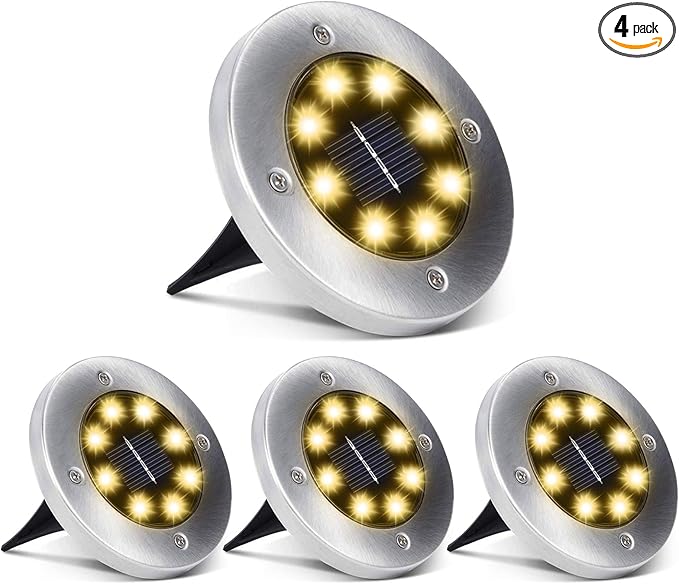 4-Pack Warm White In-Ground Solar Lights, Flat LED Walkway