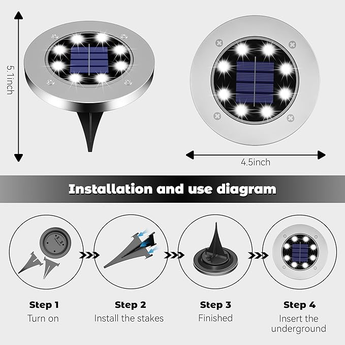 Solar Lights Outdoor 16 Pack, Solar Garden Outdoor Waterproof Pathway Lights Bright In-Ground Light Outdoor Lighting Decor for Lawn, Patio, Yard, Driveway, Step and Walkway White Light
