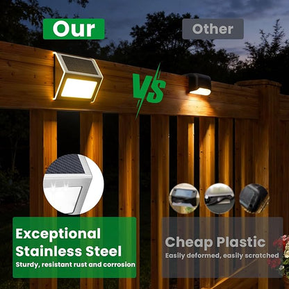 JSOT Solar Lights Outdoor for Deck,Waterproof Solar Powered Steps Light Outdoor Wireless LED Lamp Fence Lighting Walkway Patio Stair Garden Path Rail Backyard Fences Post 8 Pack Warm White
