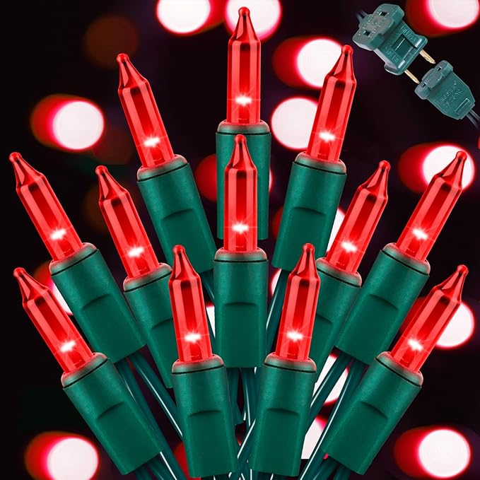 LAMPHOME 100 Count Red Valentine's Day Lights with 20FT Green Wire Waterproof,Mini String Lights for Holiday Decorations, Christmas Tree, Party, Wedding, Xmas, Home, Indoor & Outdoor Use