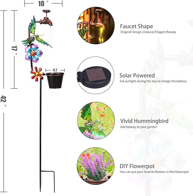 Bshine Solar Garden Lights Outdoor Decorative - Hummingbird Solar Stake with Faucet Pathway Lights for Garden, Yard Outdoor Decorative