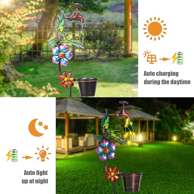 Bshine Solar Garden Lights Outdoor Decorative - Hummingbird Solar Stake with Faucet Pathway Lights for Garden, Yard Outdoor Decorative