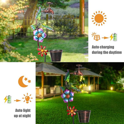 Bshine Solar Garden Lights Outdoor Decorative - Hummingbird Solar Stake with Faucet Pathway Lights for Garden, Yard Outdoor Decorative