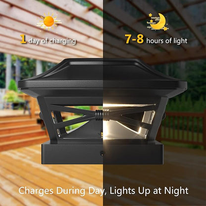 Davinci Lighting Renaissance Solar Outdoor Post Cap Lights - Includes Bases for 4x4 5x5 6x6 Posts - Bright LED Light - Slate Black (1 Pack)