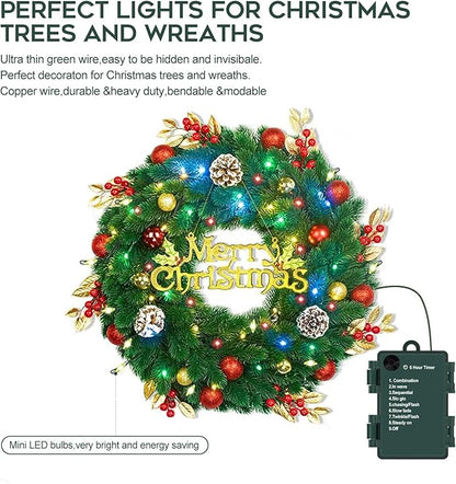 Outdoor Fairy Lights Battery Operated,10 Feet100LED Green Copper Wire Cluster Lights with Timer, Twinkle Firecracker Mini String Light, for Christmas Tree Wreath Wedding,Multicolor