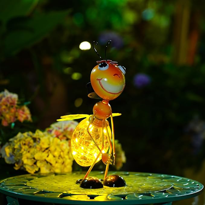 Solar Garden Lantern Waterproof LED Honeybee Solar Lights Outdoor Decorative Tabletop Lanterns Lamp for Yard Patio Table Decoration(Honeybee).