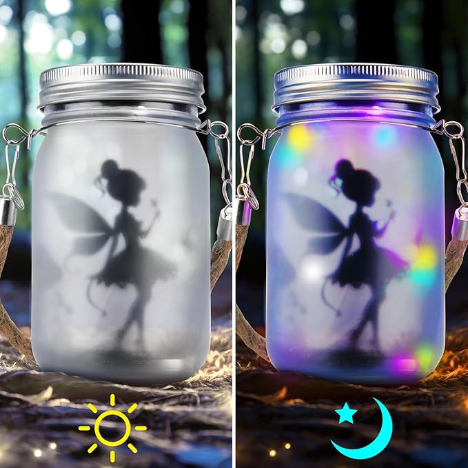 3 Pcs Fairy Hanging Lanterns Solar Lantern Cat Dog Butterfly Solar Outdoor Yard Lawn Garden Decor Jar Lights for Mom Women Cat Dog Lovers Gifts Tree Patio Lawn Table(Color Light)