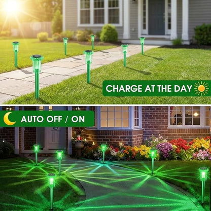Solar Outdoor Lights, St Patricks Day 10 Pack Solar Pathway Lights Outdoor Waterproof, Stainless Steel Stake Lighting for Garden Yard Path Walkway Driveway Patio Lawn Outside Décor,Green