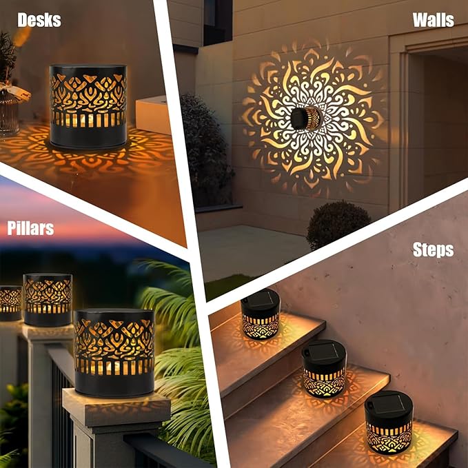 Decorative Solar Mandala Lights, Metal Solar Powered Outdoor Deck Step Wall Lights, Mandala Theme Waterproof Fence Light for Garden Post Patio Backyard Yard Decor (1)