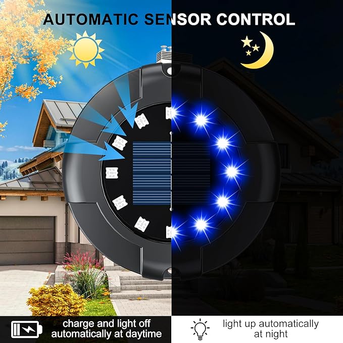 12-Pack Blue In-Ground Solar Lights, Flat LED Walkway