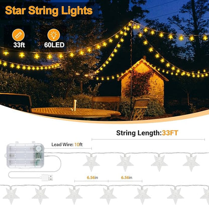 Christmas Yard String Lights, 33ft 60 LED Waterproof