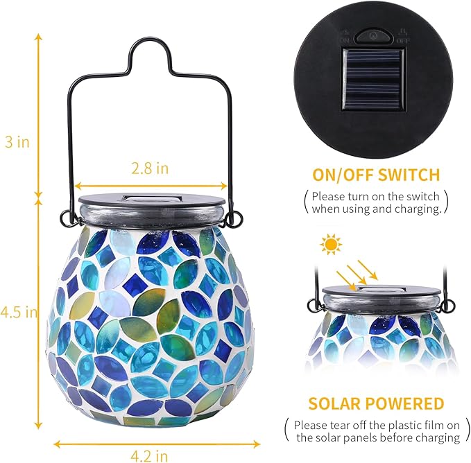 Metal Mosaic Solar Lanterns for Patio, Waterproof LED