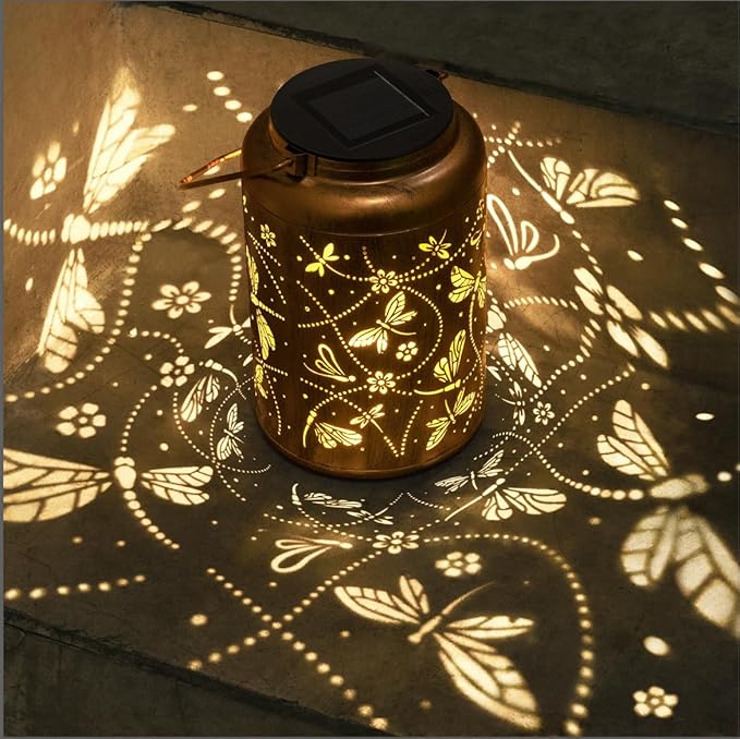 2 Packs Dragonfly Solar Lanterns Outdoor Waterproof, Dragonfly Gifts for Women Mom Grandma Metal Hanging Solar Lanterns for Patio Porch Garden Decor