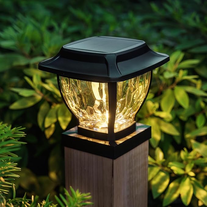 Solar Post Cap Lights Outdoor, Glass Deck Fence Post Cap Light Solar Powered for 4x4 Vinyl/Wooden Posts, Solar Lamp Post Light with 2 Lighting Modes for Patio Garden, Bright Warm White (1 Pack)