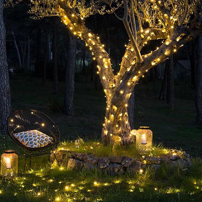 QITONG 2 Pack Warm White Battery Operated String Lights, Each 33ft 100 LED Christmas Lights Outdoor with Remote, Green Wire Twinkle Lights Indoor