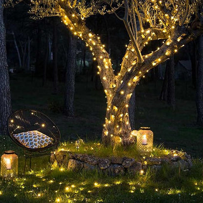 QITONG 2 Pack Warm White Battery Operated String Lights, Each 33ft 100 LED Christmas Lights Outdoor with Remote, Green Wire Twinkle Lights Indoor