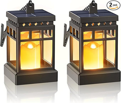 KOOPER Solar Lanterns Outdoor Waterproof, 2 Modes Hanging Solar Lantern with LED Realistic Flickering Flameless Candle, Candles Lanterns Lights Decorative for Outside Hanging Patio Yard Table Tree