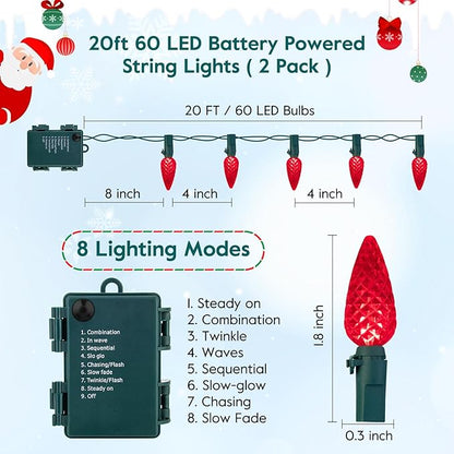 Christmas Yard String Lights, 20ft 6 LED Waterproof