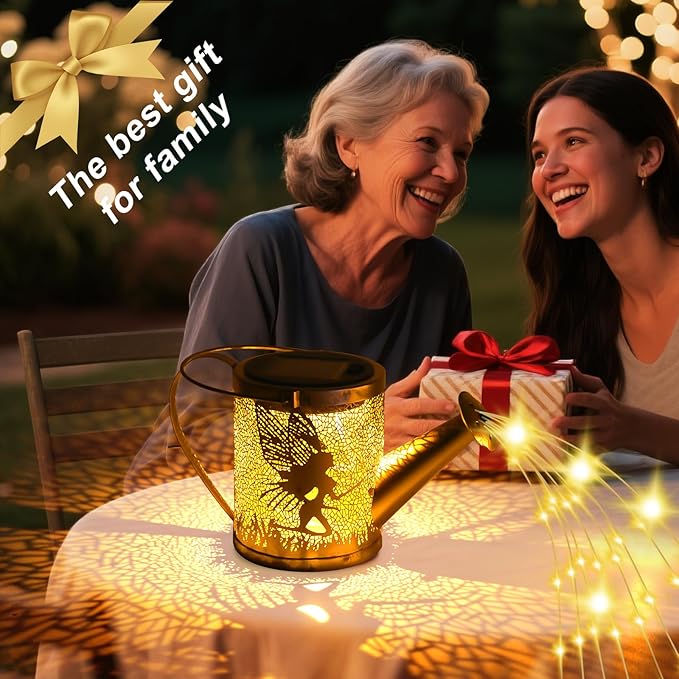 Solar Garden Fairy Watering Can Lights Outdoor IP65 Waterproof Watering Can Hanging Lanterns Garden Decor, Solar Powered LED Patio Yard Pathway Lights Fairy Gardening Gifts for Mom Women Birthday