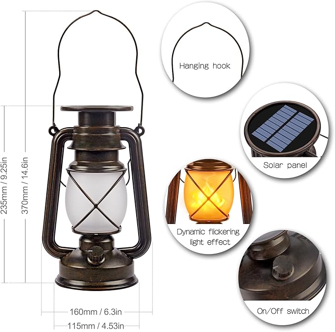 2-Pack Garden Solar Garden Lanterns, Elegant Waterproof LED