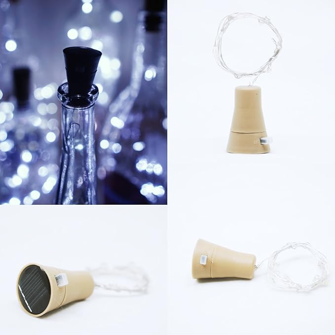 Decorman 10 Pack Solar Powered Wine Bottle Lights, 10 LED Waterproof Copper Cork Shaped Lights for Wedding/Christmas/Outdoor/Holiday/Garden/Patio/Yard/Pathway Decor (Cool White)