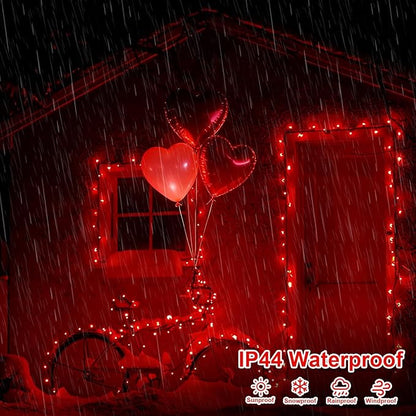 QITONG 2 Pack Red Battery Operated String Lights, Each 33ft 100 LED Christmas Lights Outdoor Indoor, Green Wire Twinkle Lights with Remote