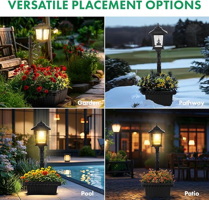 Solar Lamp Post Light with Planter, 2 in 1 Outdoor Flower Pots, 3000K Solar Lamps Outdoor Waterproof, Wall Mount or Freestanding for Garden, Patio, Yard, Front Porch, Back Door (Flowers not Included)