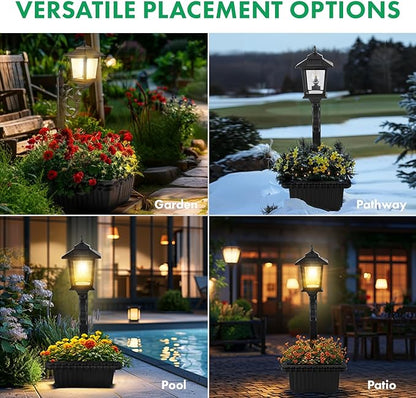 Solar Lamp Post Light with Planter, 2 in 1 Outdoor Flower Pots, 3000K Solar Lamps Outdoor Waterproof, Wall Mount or Freestanding for Garden, Patio, Yard, Front Porch, Back Door (Flowers not Included)