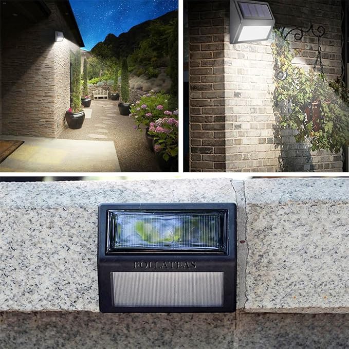 2-Pack Warm White Sleek Solar Wall Lights, Outdoor LED