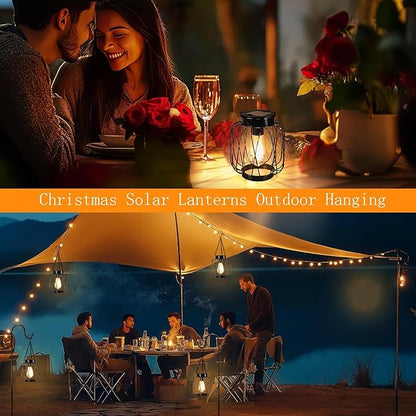 Solar Lanterns Outdoor 4 Pack, Metal Solar Hanging Lanterns with Hook - Outdoor Hanging Lantern Lights Waterproof, Bright Warm Lantern Decor for Outside Garden Yard Patio Pathway