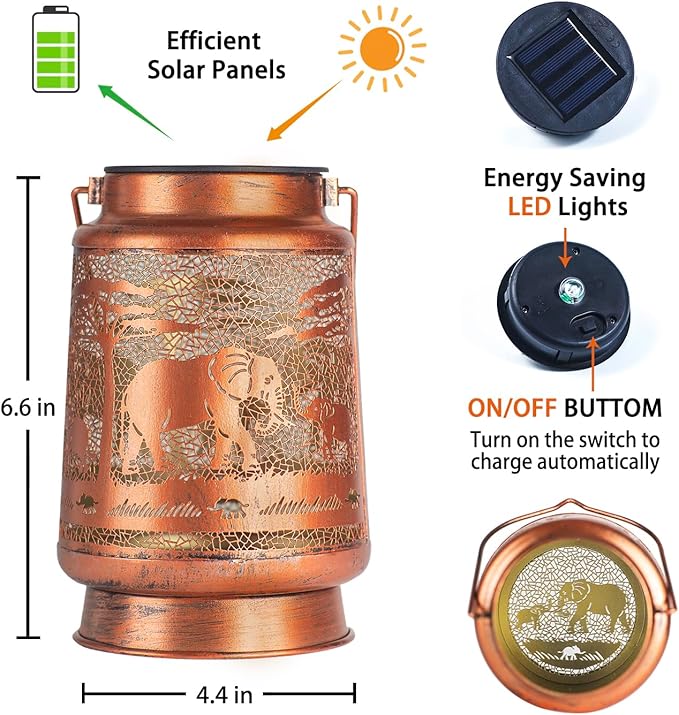 2-Pack Elephant Solar Lanterns, Waterproof LED Outdoor Lights