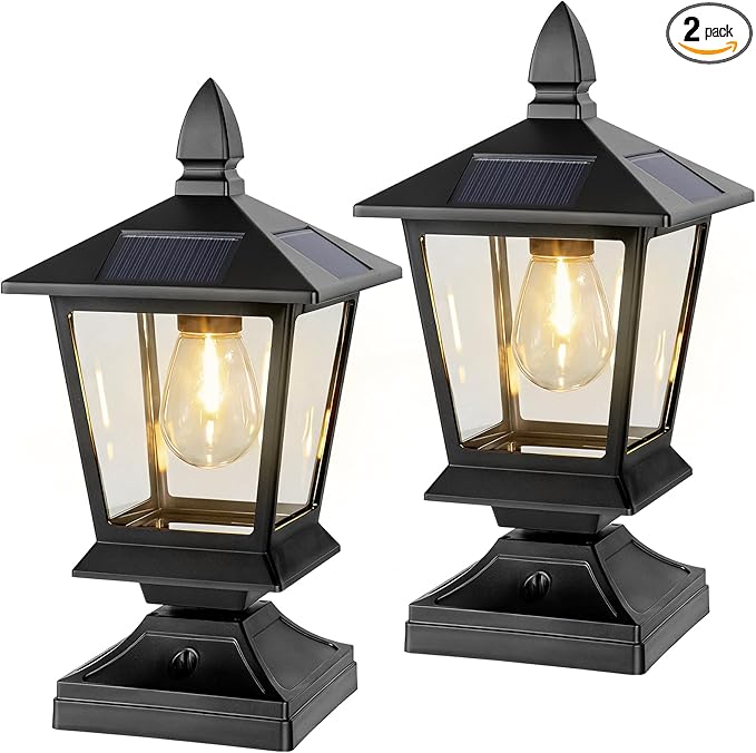 Solar Post Lights Outdoor, 120LM Solar Post Cap Lights, 3000K Solar Light Post, IP65 Waterproof Post Solar Lights for Fence, Deck, Yards, Post Decor (2 Pack)
