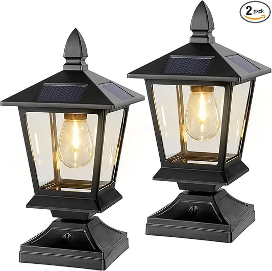 Solar Post Lights Outdoor, 120LM Solar Post Cap Lights, 3000K Solar Light Post, IP65 Waterproof Post Solar Lights for Fence, Deck, Yards, Post Decor (2 Pack)