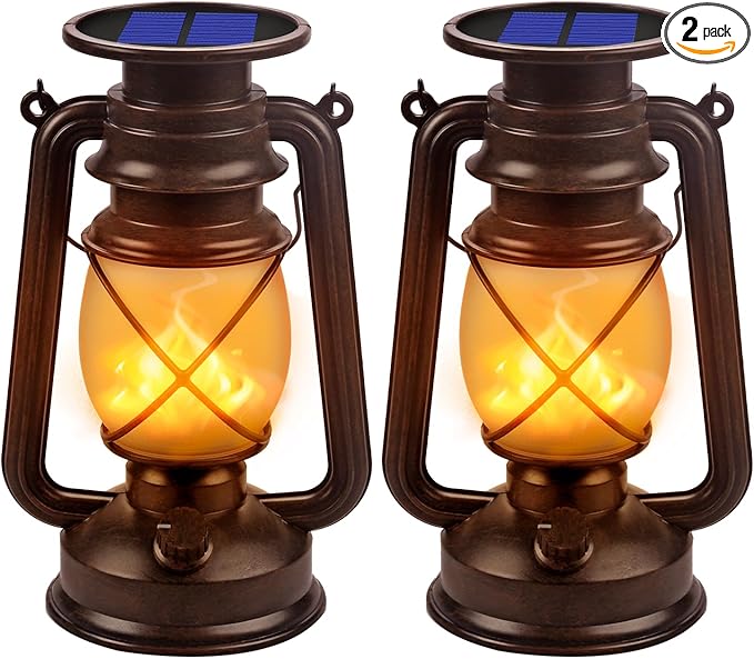 2-Pack Garden Solar Garden Lanterns, Elegant Waterproof LED