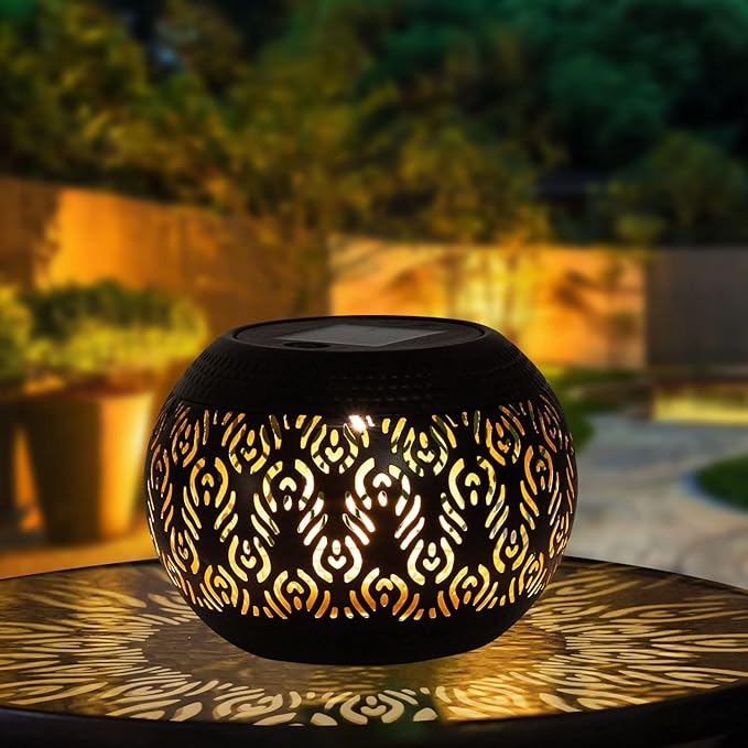 Solar Lanterns Waterproof Outdoor Decor,Hollow Out Retro Metal Solar Lights, Unique Gardening Gifts for Women Mom, Outside Garden Yard Porch Lawn Indoor Tabletop Decorations