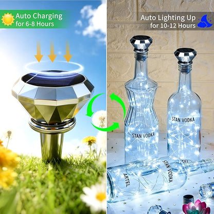 Solar Diamond Shaped Wine Bottle Cork Lights 10 Pack Solar String Fairy Lights Outdoor Waterproof for Wedding Holiday Garden Patio Pathway Bar Concert Indoor Outdoor Decorative (Cool White)