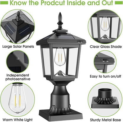 Greluna Solar Post Light Outdoor, 60 Lumens Dusk to Dawn Lamp Post Light, Solar Powered & Waterproof, Fits 6x6 Wooden Posts, 3 Inch Poles, for Garden, Pathway, Driveway, Fence & Yard（Warm White）