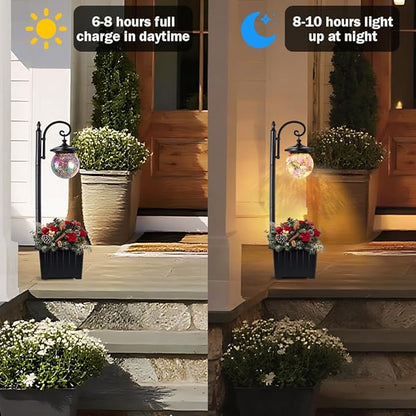 Solar Lamp Post Light with Planter, Matte Black Outdoor Flower Pots with Mosaic Glass, 2 in 1 Waterproof Solar Outdoor Lights for Porch Front Door Patio