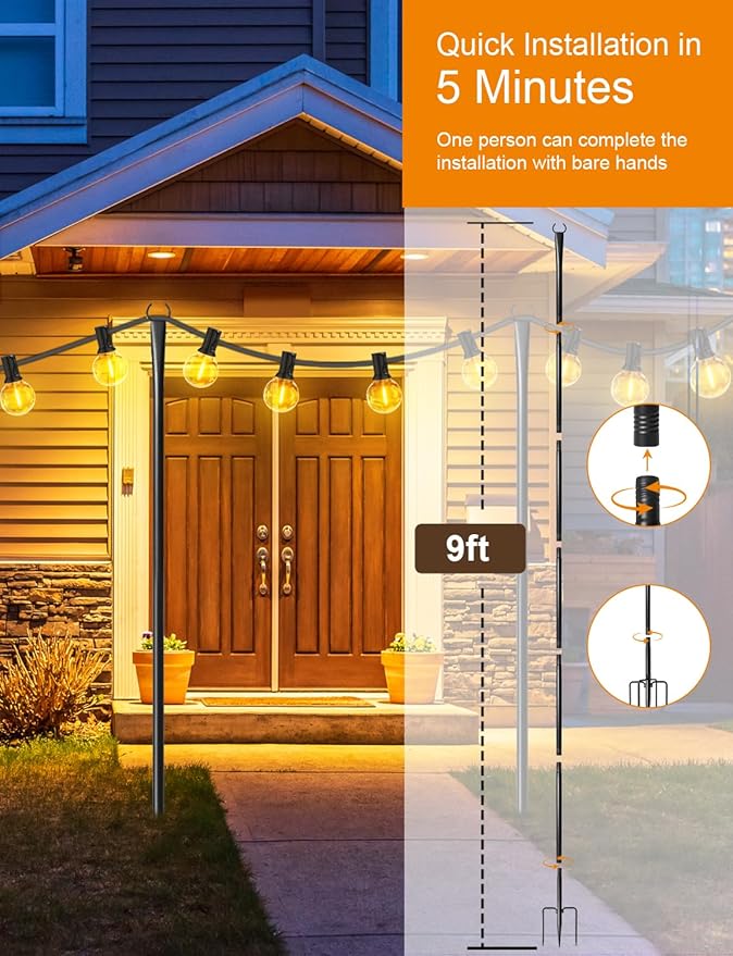 6-Pack Metal String Light Poles, Patio Stands