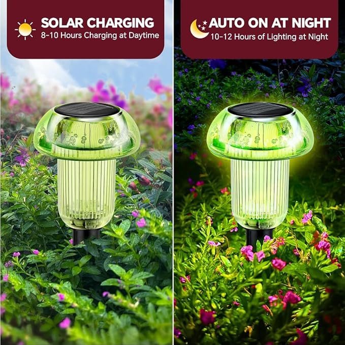 St Patricks Day Solar Pathway Lights Outdoor Decorative 4 Pack, Green LED Mushroom Solar Lights Outdoor Waterproof Solar Powered Easter Decor for Patio, Valentines Day Halloween Christmas Garden Decor
