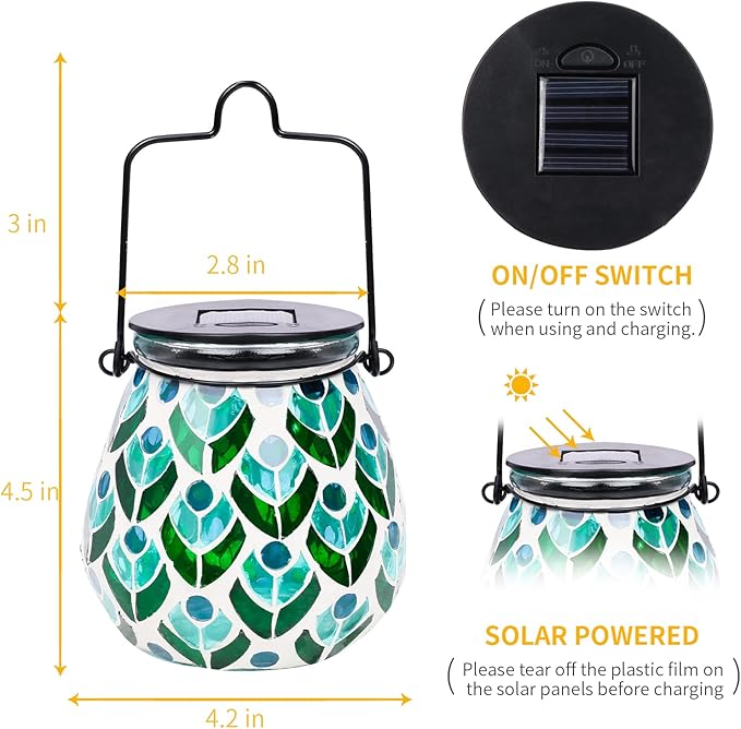 Mosaic Solar Porch Lanterns, Classic Waterproof LED