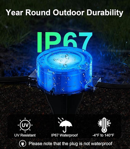 50Ft Permanent Outdoor Ground Lights Smart Color Changing, Pathway Christmas Lights Waterproof, Walkway Lighting for Outside Garden Back Yard Driveway Patio Sidewalk Landscape Path Decorations