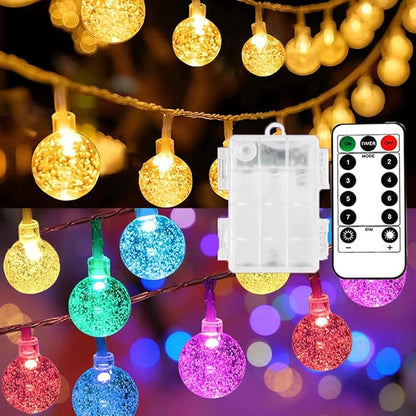 Mocalido 40ft Globe String Lights Battery Operated Outdoor, 80 LEDs Hanging Lights with Remote, Warm White & Multicolor Waterproof for Outside Indoor Camping Tent Decor