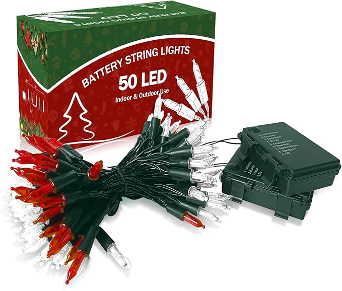Christmas Patio String Lights 2-Pack, 17ft 50 LED Waterproof