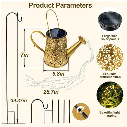 Anordsem Solar Garden Lights Decorative - Metal Watering Can with Cascading and Hook - Waterproof Hanging Lantern Outdoor Yard Lawn Decor - Birthday Gardening Gifts for Mom Grandma