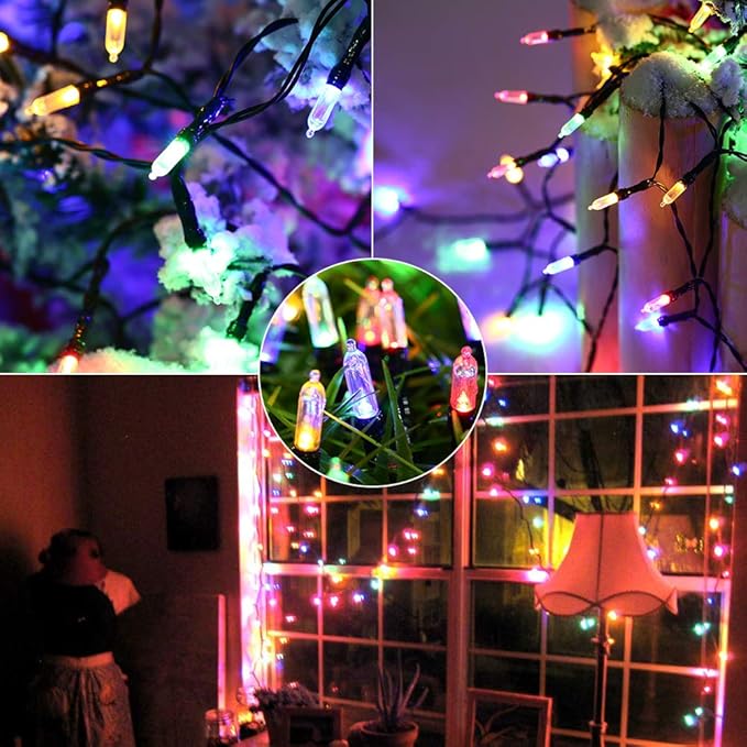 Jnaurb Battery Christmas Lights, 33ft 100 LED Christmas Decorative Lights with 8 Modes & Timer, Waterproof Battery Operated Fairy Light for Party, Patio, Xmas Tree Decorations(Multicolor)