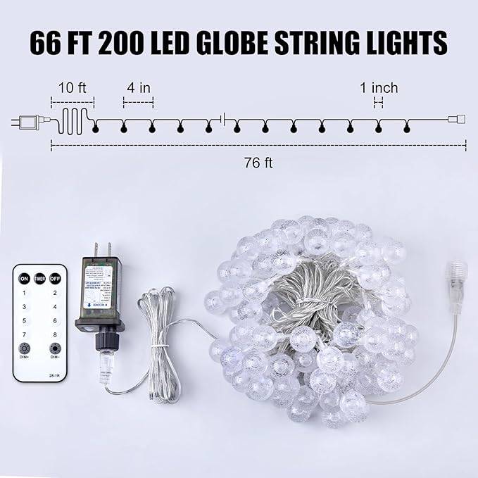 Christmas Fairy Lights, 66ft 200 LED Battery Twinkle Lights