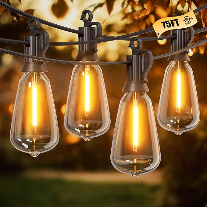 Brightown Outdoor String Lights, 75ft 24 ST38 Shatterproof LED Patio Lights, Dimmable IP65 Waterproof