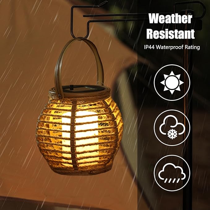 2 Pack Solar Lanterns Outdoor Waterproof, Imitation Candle Lantern in Bohemian Style for Garden, Backyard, Patio Decor, Birthday Gifts for Women Mom Grandma, Hanging Garden Lights for Outside